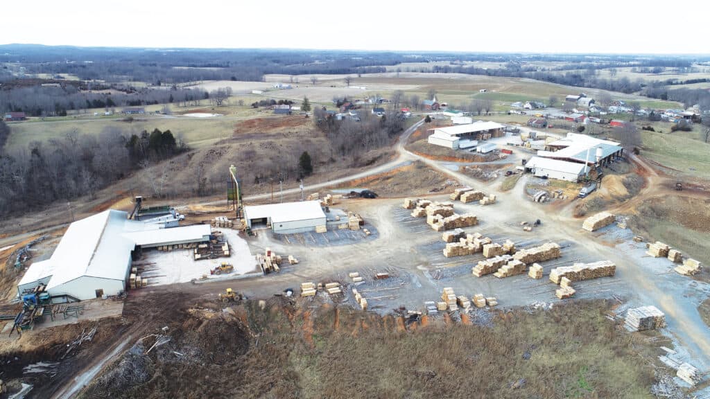 The Eagle Lumber sawmill is on the left, and the Quality Pallet mill is on the right. All low-grade pallet material is sold intercompany.