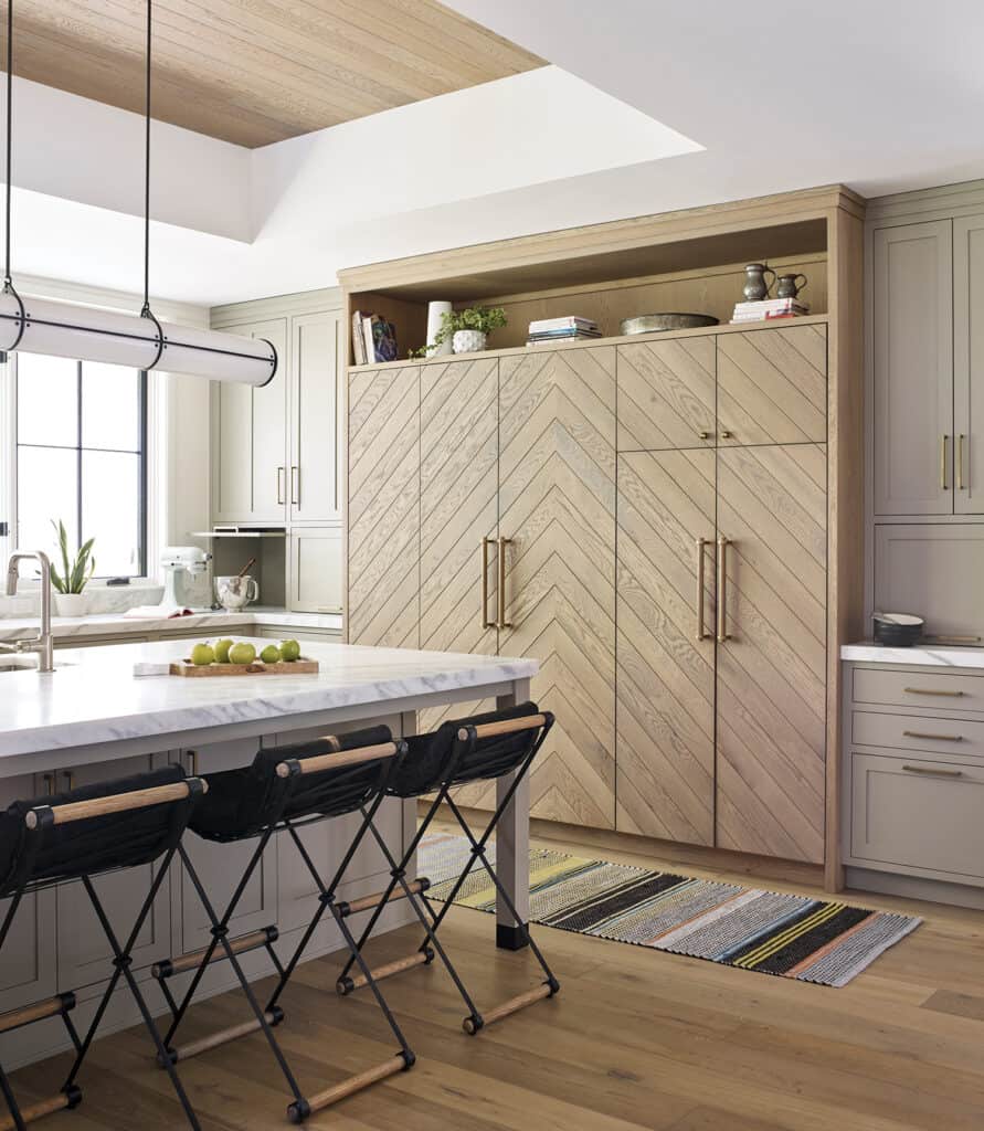 Full wood grain cabinets in a traditional kitchen are the focus of this photo provided by NKBA.