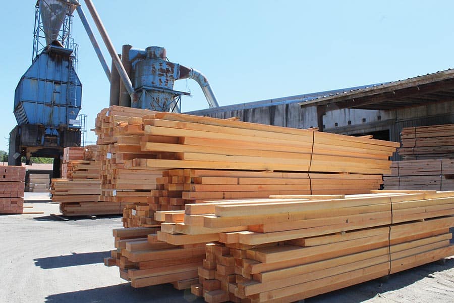 Rough, kiln-dried 3x6 No. 3 clear lumber is prepped for export at Prime Forest Products.