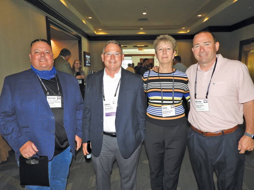Trevor Vaughan, Ron Jones Hardwood Sales Inc., Union City, PA; Chris Moore, Graf Brothers Flooring and Lumber, South Shore, KY; Jane Durst, Northland Forest Products Inc., Kingston, NH; and Kevin Nickey, Legacy Wood Products LLC, West Plains, MO