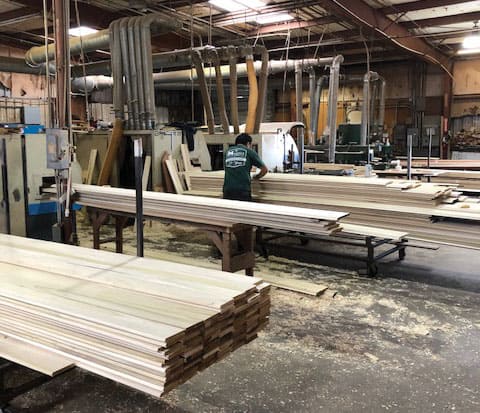 This is Mason’s Mill & Lumber’s moulding mill. The company purchases 2.5 million board feet annually of all domestic Hardwoods (Alder through Walnut), 4/4 through 16/4, and imports Mahogany, Spanish Cedar, Ipe, Cumaru and Garapa decking.