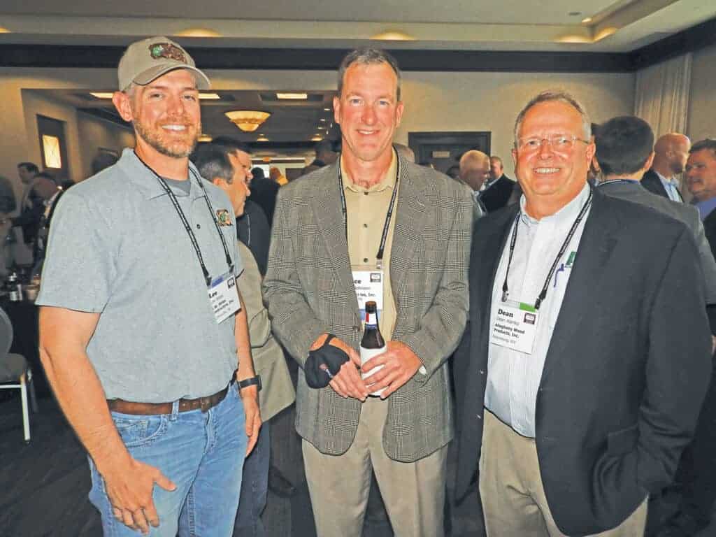 Lee Stiles, A.W. Stiles Contractors Inc., McMinnville, TN; Lance Johnson, ISK Biocides Inc., Memphis, TN; and Dean Alanko, Allegheny Wood Products Inc., Petersburg, WV