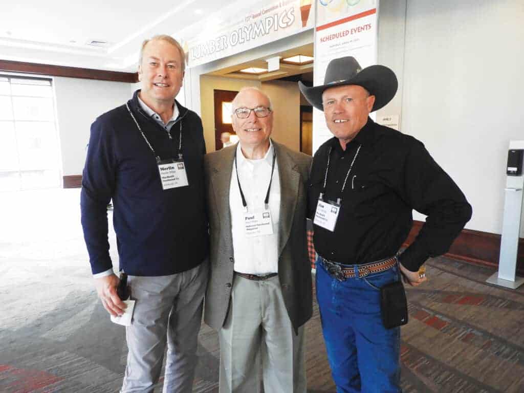 Merlin Miller, MacBeath Hardwood Co., Salt Lake City, UT; Paul Miller Jr., National Hardwood Magazine, Memphis, TN; and Jim Harrell, MacBeath Hardwood Co.