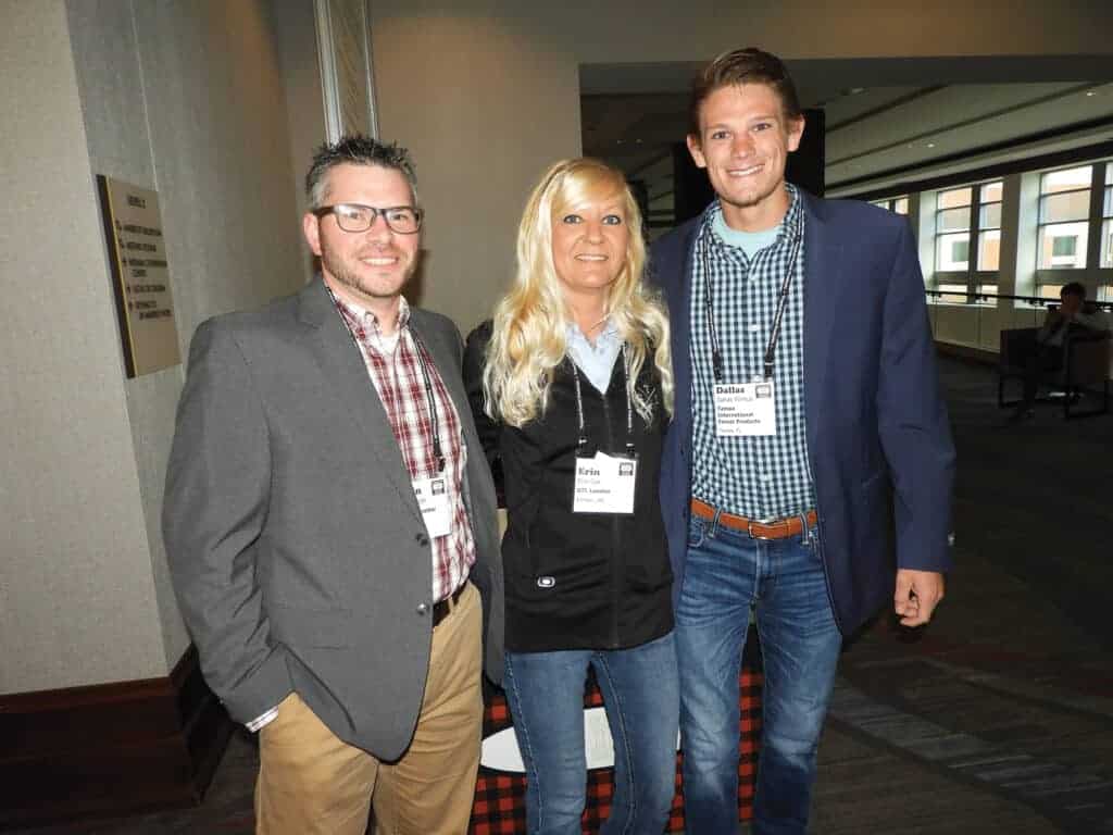 Kevin Smith, Matson Lumber Co., Brookville, PA; Erin Cox, GTL Lumber Inc., Ironton, OH; and Dallas Wirkus, Tampa International Forest Products LLC, Tampa, FL