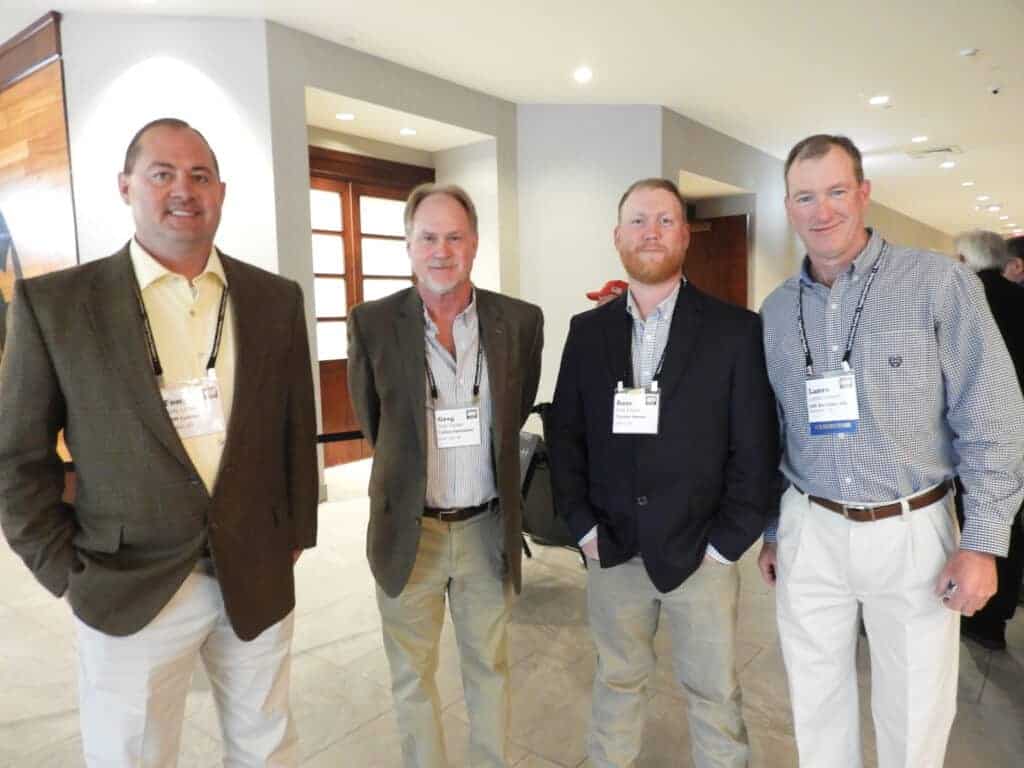 Tony Love, BPM Lumber LLC, London, KY; Greg Pappas, Cove City, NC; Ross Frazier, Turman-Mercer Sawmills LLC, Salem, VA; and Lance Johnson, ISK Biocides Inc., Memphis, TN