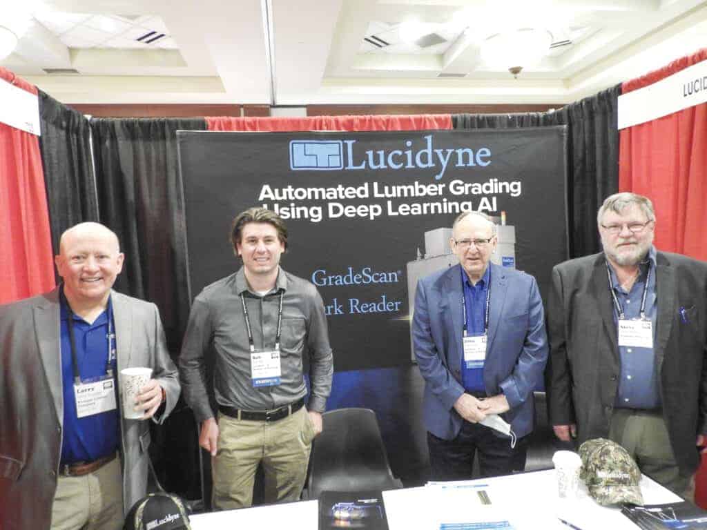 Larry Krueger, Krueger Lumber Co. Inc., Valders, WI; Bob Bell and John Rhea, Lucidyne, A Division of Microtec, Corvallis, OR; and Steve Peters, Rockland Flooring, Rockland, WI