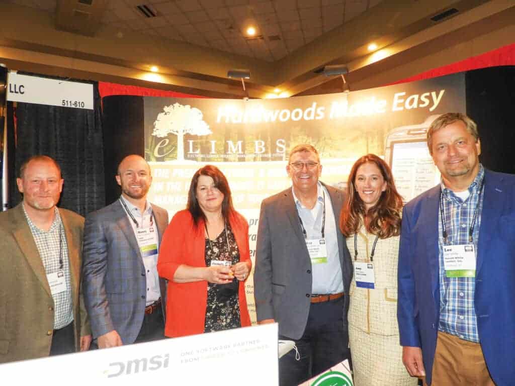 Bo Hammond, Collins Hardwood, Kane, PA; Henry German, DMSi Software/TallyExpress/eLIMBS, Omaha, NE; Jacquie Hess, eLIMBS, Belpre, OH; Ray White Sr., Harold White Lumber Inc., Morehead, KY; Amy Coyner, eLIMBS, Belpre, OH; and Lee White, Harold White Lumber Inc.