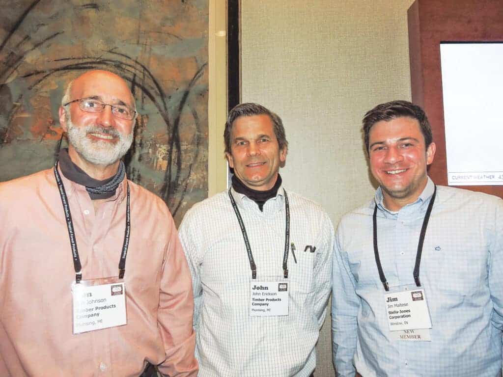 Jon Johnson and John Erickson, Timber Products Co., Munising, MI; and Jim Maltese, Stella-Jones Corp., Winslow, IN