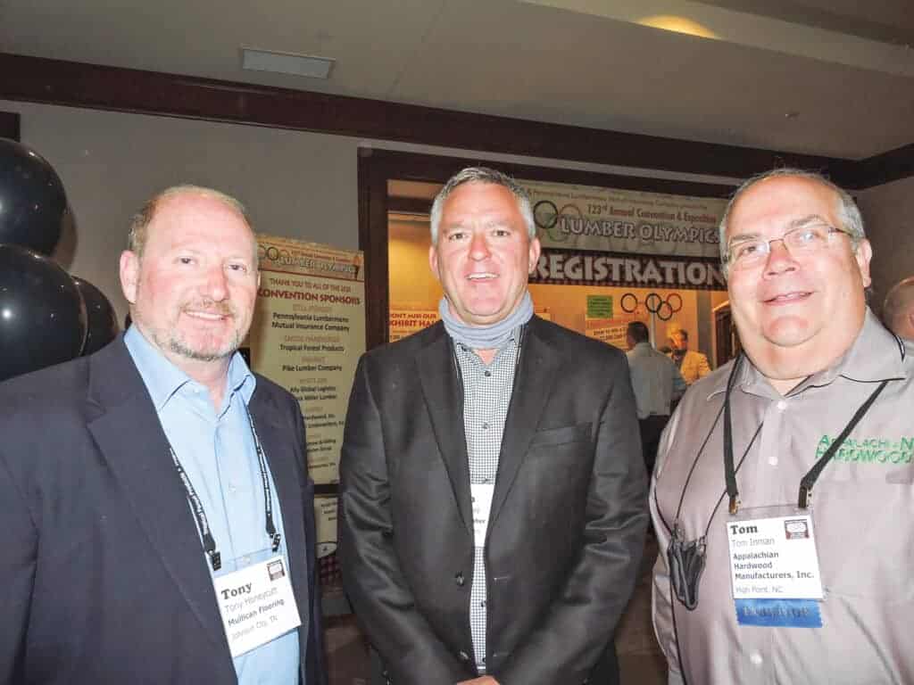 Tony Honeycutt, Mulligan Flooring, Johnson City, TN; John Foley, BPM Lumber LLC, Lexington, KY; and Tom Inman, Appalachian Hardwood Manufacturers Inc., High Point, NC