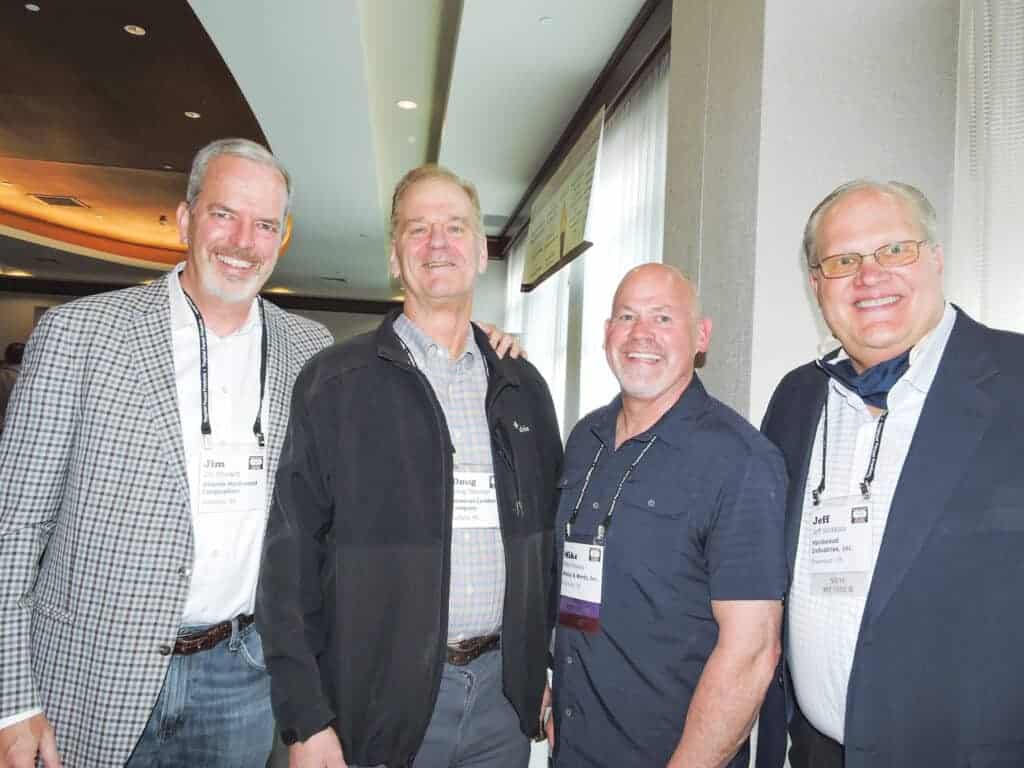 Jim Howard, Atlanta Hardwood Corp., Mableton, GA; Doug Newman, Newman Lumber Co., Gulfport, MS; Mike Powers, Maley & Wertz Inc., Evansville, IN; and Jeff Wirkkala, Hardwood Industries Inc., Sherwood, OR