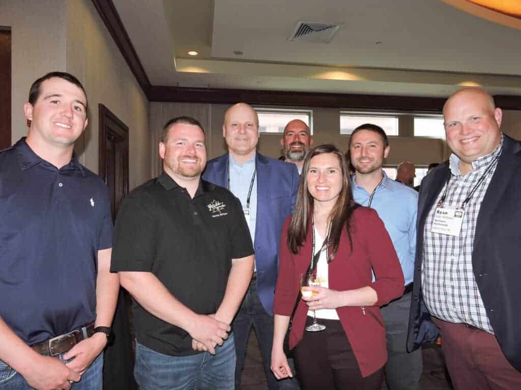 (Front row, from left) Joe Duncan and Andrew Jaroche, Maple Hardwoods Inc., Hessel, MI; Steve Jaskolski and Kate Tatu, Northern Hardwoods, Atlantic Mine, MI; (back row, from left) Matt Grube, Cody Meier and Ryan Peterson, Northern Hardwoods, Atlantic Mine, MI