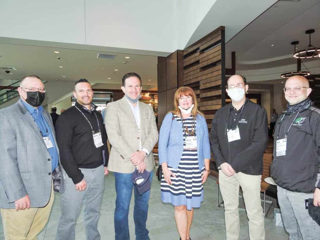 Brad Schroeder, Northwest Hardwoods Inc., Beachwood, OH; Shaun Minger and Spencer Lutz, American Millwork LLC, Elkhart, IN; Joyce Miller, MacBeath Hardwood Co., Edinburgh, IN; Peter Tucker, Northwest Hardwoods Inc.; and Matt Nicoson, American Millwork LLC