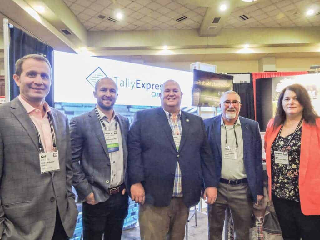 Kris Long, AHC Hardwood Group, Mableton, GA; Henry German, DMSi Software/TallyExpress/eLIMBS, Omaha, NE; and Andy Nuffer, DMSi Software/TallyExpress/eLIMBS, High Point, NC; Dean Miller, AHC Hardwood Group; and Jacquie Hess, eLIMBS, Belpre, OH