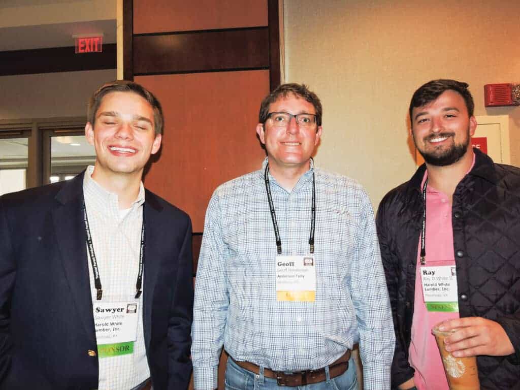 Sawyer White, Harold White Lumber Inc., Morehead, KY; Geoff Henderson, Anderson-Tully Lumber Co., Vicksburg, MS; and Ray White II, Harold White Lumber Inc.