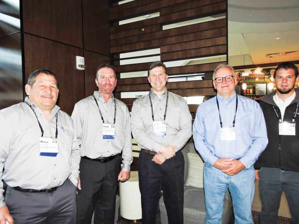 Brian Bila, Jason Goodman and Chris Fehr, U-C Coatings LLC, Buffalo, NY; Richard Wilkerson, Anderson-Tully Lumber Co., Vicksburg, MS; and Josh Peachey, Eagle Lumber Co. LLC, Greensburg, KY