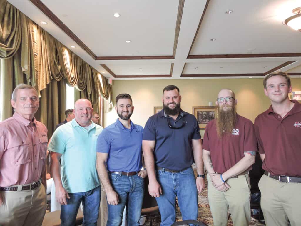 Chuck Boaz, Corley Manufacturing, Chattanooga, TN; Tim Lott and Tyler Walley, Rutland Lumber Co., Collins, MS; Joe Michael Rose, Superior Mat Co., Collins, MS; and Adam Wade and Alan Sherrington, Mississippi State University, Starkville, MS