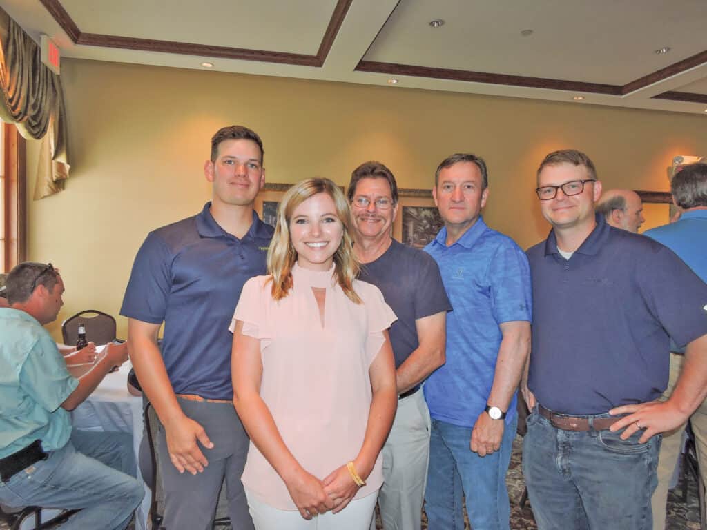 Barrett Baine and Brendan Beesley, V&B International Inc., Port Gibson, MS; David Engelkes, Maxwell Hardwood Flooring, Monticello, AR; Tony Butler, Hunt Forest Products LLC, Ruston, LA; and Wesley Robinson, Robinson Lumber Company, New Orleans, LA