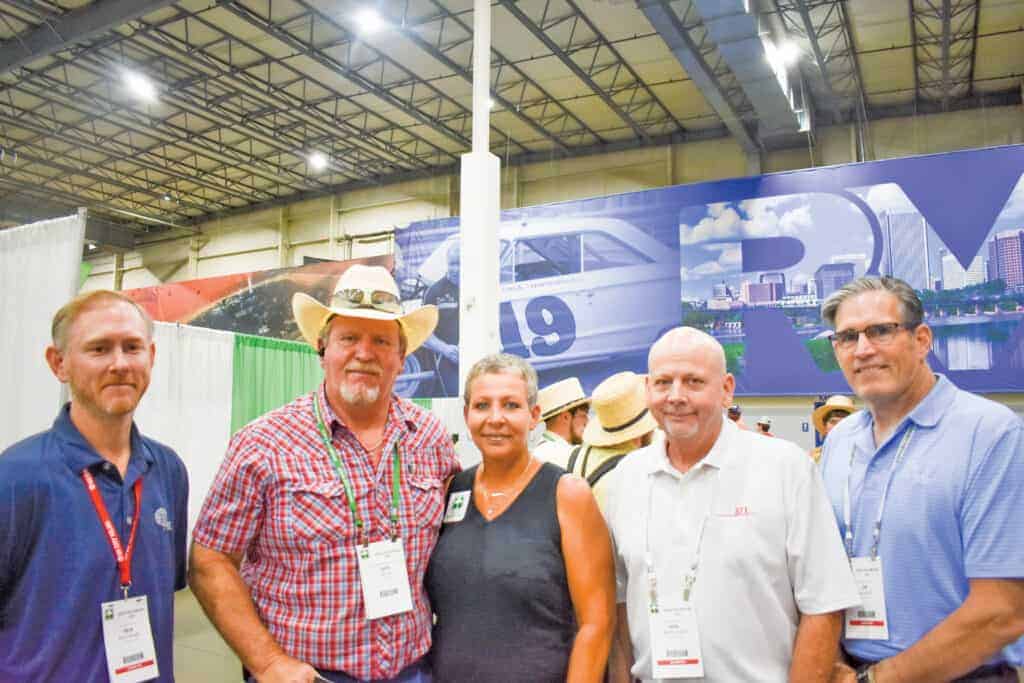 Ben Mathews, SII Dry Kilns, Lexington, NC; Jake Dean and Tammy Powell, Custom Sawmilling LLC, Rentz, GA; and Ken Matthews and Jim Higgins, SII Dry Kilns