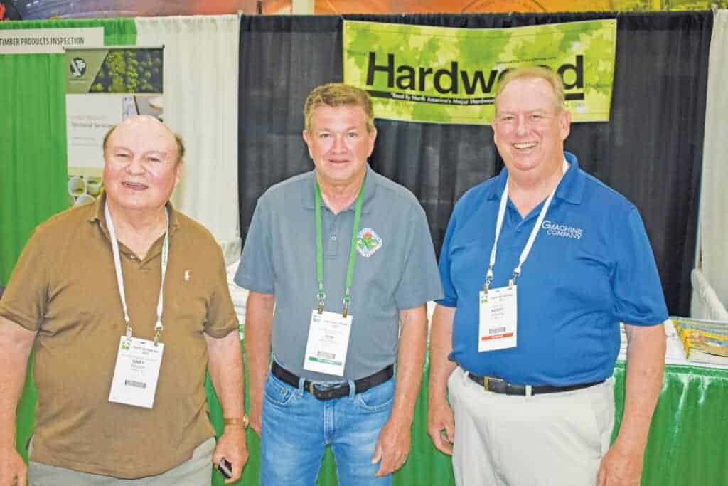 Gary Miller, National Hardwood Magazine, Memphis, TN; Don Mitchell, Meherrin River Forest Products Co., Crewe, VA; and Kerry Wilson, GF Smith Co. LLC, Portland, OR