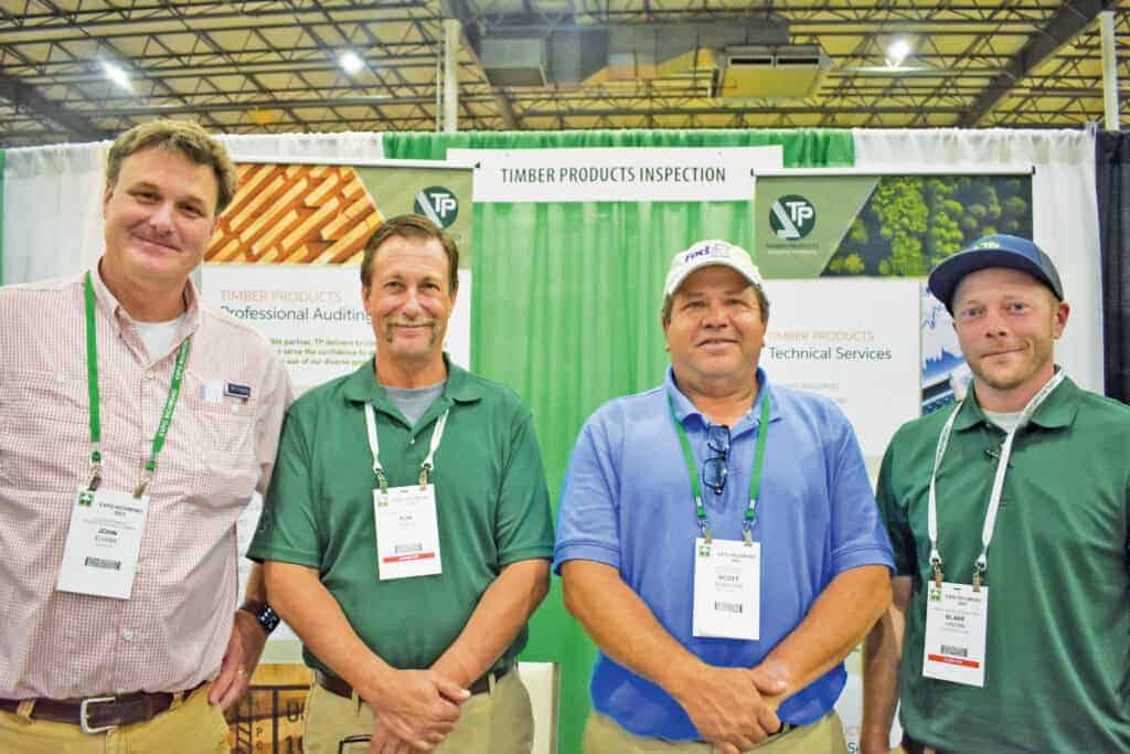 John Evans, Ontario Hardwood Co. Inc., Keysville, VA; Ron Steele, Timber Products Inspection, Peach Tree City, GA; Scott Scruggs, Drakes Branch Manufacturing, Drakes Branch, VA; and Blake Hinton, Timber Products Inspection, Hobgood, NC