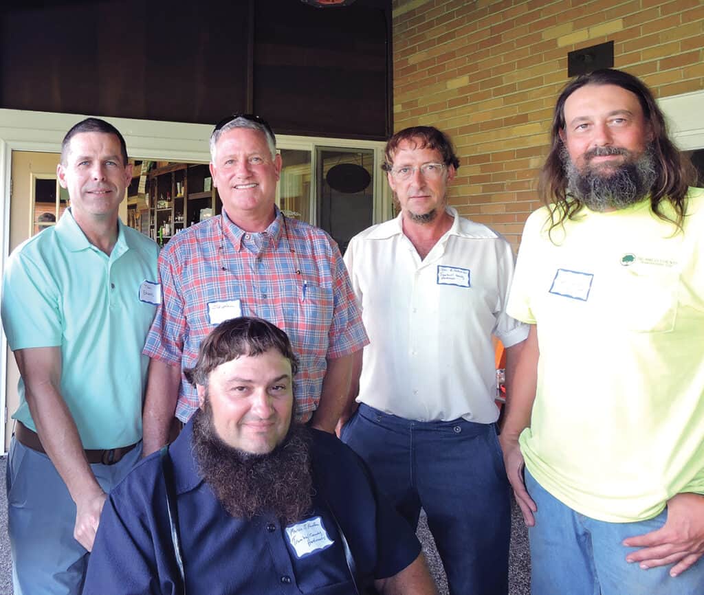 Tom Edwards and Joe Lewis, Lewis Lumber and Milling Inc., Dickson, TN; and John Detweiler, Chris Morrison and Marvin Kauffman, Trumbull County Hardwoods LTD., Middlefield, OH