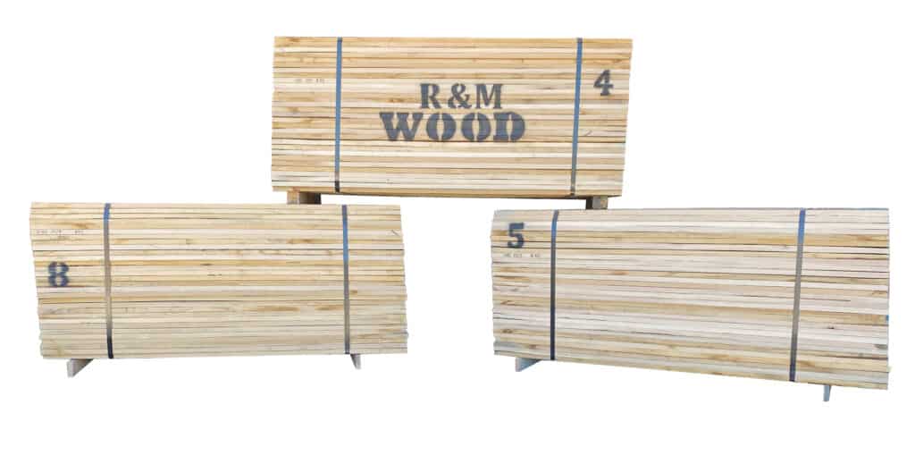 Double-end trimmed 5/4 FAS White Oak with the company logo stands ready for shipment.