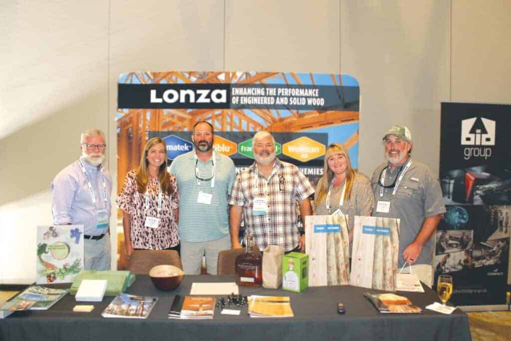 Scott Skinner, Lonza Wood Protection, Alpharetta, GA, Beth and Brian Rucker, Griffin Lumber & Hardware Co., Cordele, GA; Ken Trainor, Lonza Wood Protection, Tuckerton, NJ; and Mandy and James Sudduth, Griffin Lumber & Hardware Co.