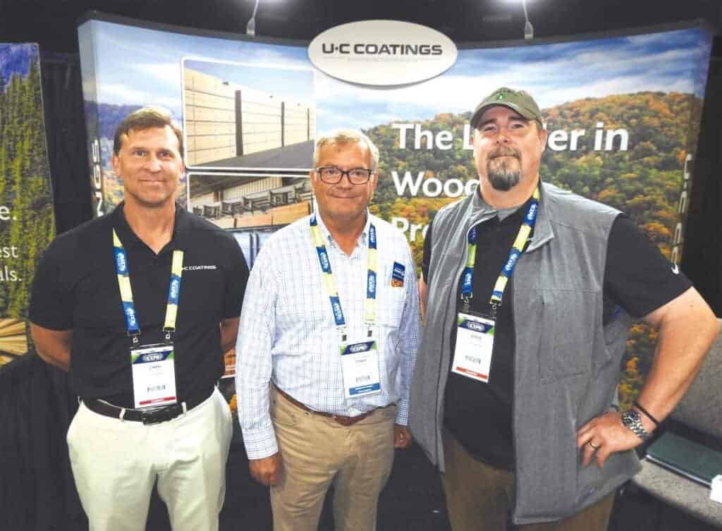 Chris Fehr, U-C Coatings LLC, Buffalo, NY; Tommy Battle, Battle Lumber Co. Inc., Wadley, GA, and Steve Anderson,  U-C Coatings LLC, Portland, OR