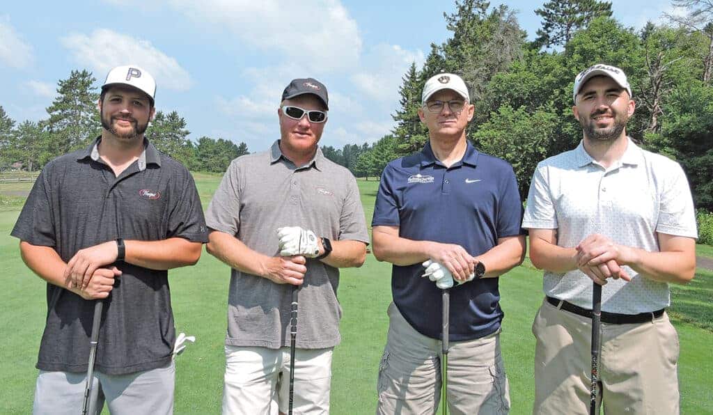 Nicholas Roeser and Cody Landt, Hartzell Hardwoods Inc., Piqua, OH; Patrick McBride, MacDonald & Owen Lumber Co., West Salem, WI; and Anthony Raspa, Quality Hardwoods Ltd., Powassan, ON