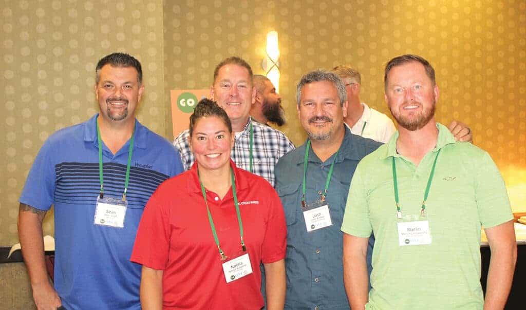 Sean Eliot, Vecoplan LLC, Eastvale, CA; Noelia Ragland, U-C Coatings LLC, Seattle, WA; Jason Cutsforth, U-C Coatings LLC, Sherwood, OR; Josh Anstey, Cascade Hardwood LLC, Grand Rapids, MI; and Marlin Langworthy, Cascade Hardwood LLC, Chehalis, WA