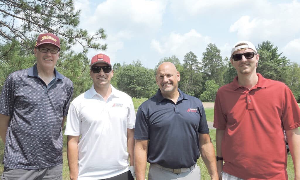 Dan Hanson, Midwest Hardwood Corp., Maple Grove, MN; TJ Miller and Paul Bova, Timber Creek Resource, Milwaukee, WI; and Caleb Peterson, Mutual of Omaha Financial Services, Bloomington, MN