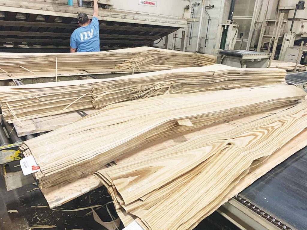Chestnut veneer being dried at International Timber & Veneer during production in Jackson Center, PA.