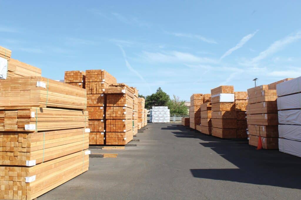 The East Yard at Elk Creek Forest Products is loaded with lumber.