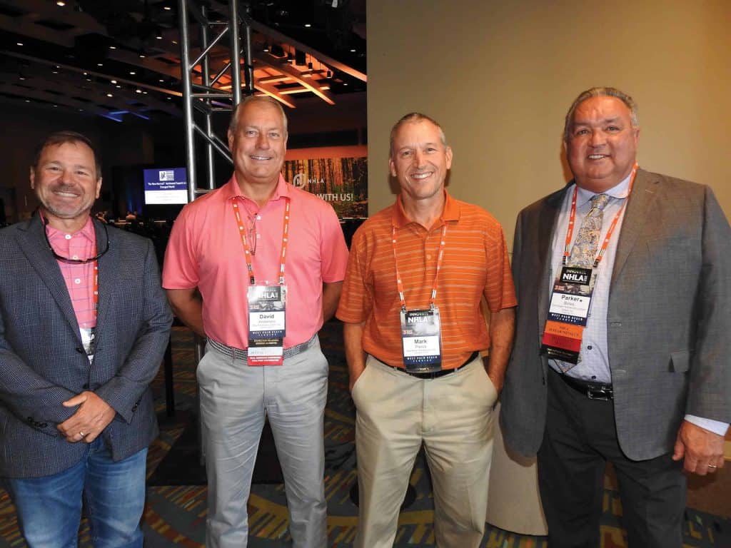 Anthony Hammond and David Anderson, Roy Anderson Lumber Co., Tompkinsville, KY; Mark Pierce, New River Hardwoods Inc., Mountain City, TN; and Parker Boles, Hermitage Hardwood Lumber Sales Inc., Cookeville, TN