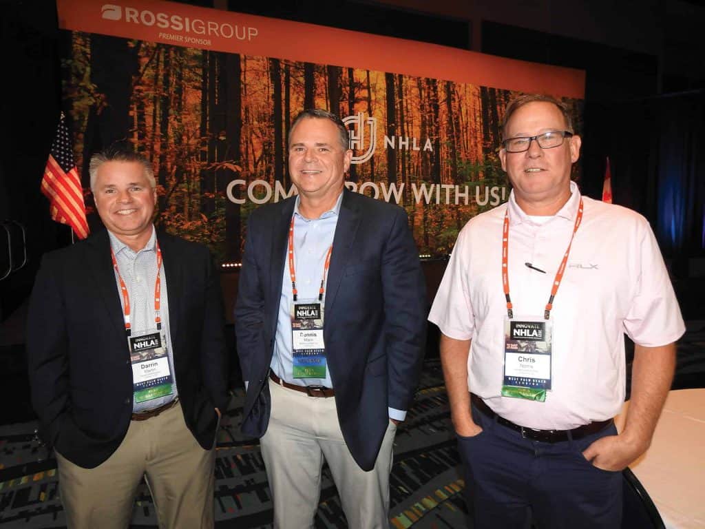 Darrin Martin, Hood Distribution, Hattiesburg, MS; Dennis Mann, Baillie Lumber Co., Hamburg, NY; and Chris Norris, Hood Distribution