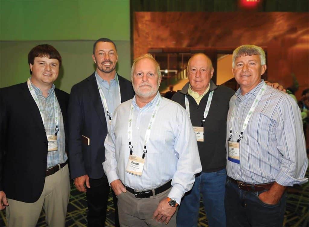 Truss Beasley, Beasley Forest Products, Hazlehurst, GA; Hal Mitchell, AHC Hardwood Group, Mableton, GA; David Warford, U.S. Lumber Group LLC, Duluth, GA; Calvin Biddix, U.S. Lumber Group LLC, Reidsville, NC; and Jay Hudson, Everwood Treatment Co. Inc., Spanish Fort, AL 