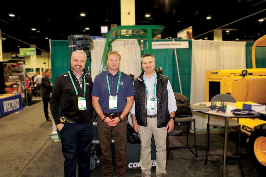 Gearoid Hogan, Combilift USA, Greensboro, NC; Brenden Flagg, Alta Material Handling, Wilmington, MA; and John Prigmore, Atlas Shingles/Coastal Forest Products, Providence, RI 