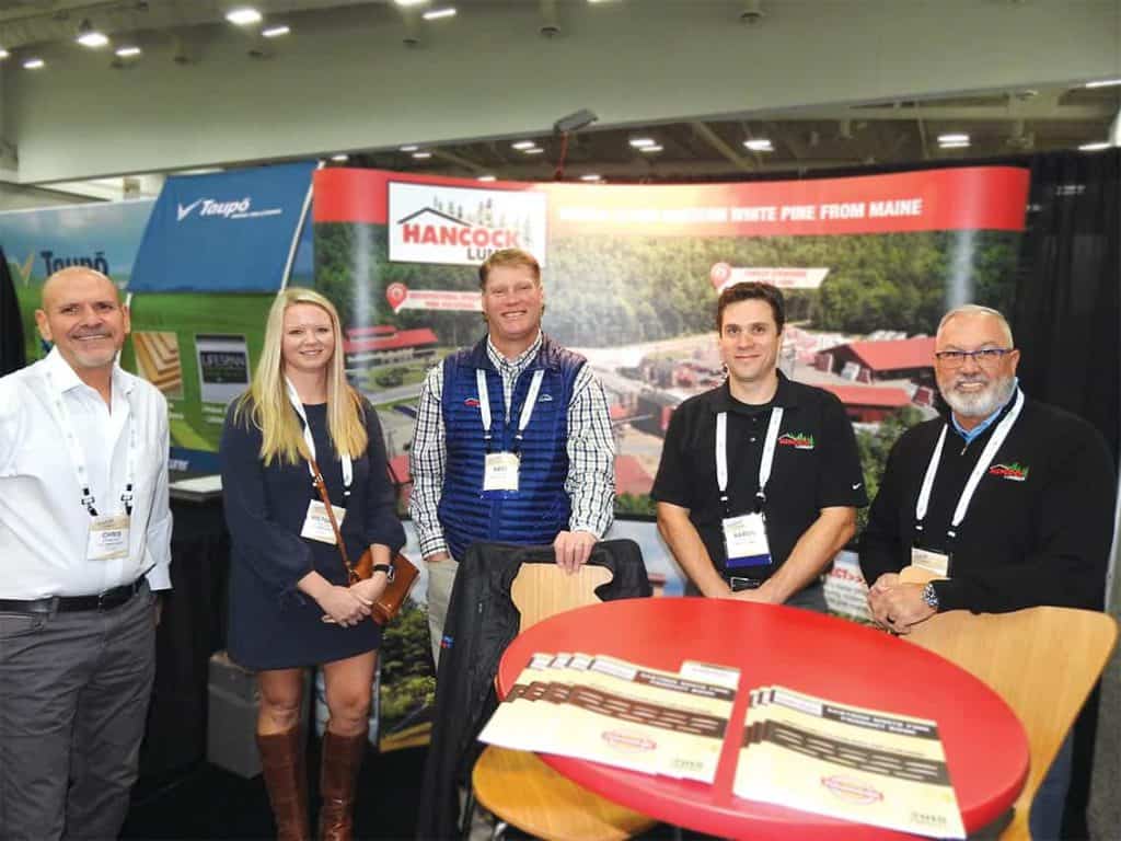 Chris Sprague and Victoria Collier, U.S. Lumber Group LLC, Duluth, GA; and Matt Duprey, Aaron Schulte and Jack Bowen, Hancock Lumber Company, Casco, ME