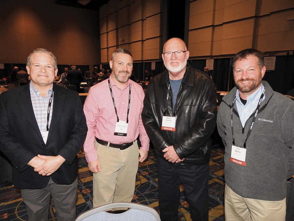 Doc Smith, Canfor, Myrtle Beach, SC; Matt Schoettle, Southern Yellow Pine Trader for LMC, Wayne, PA; and Steve Dupree and Tim Martin, Guy C. Lee Building Materials, Clayton, NC 
