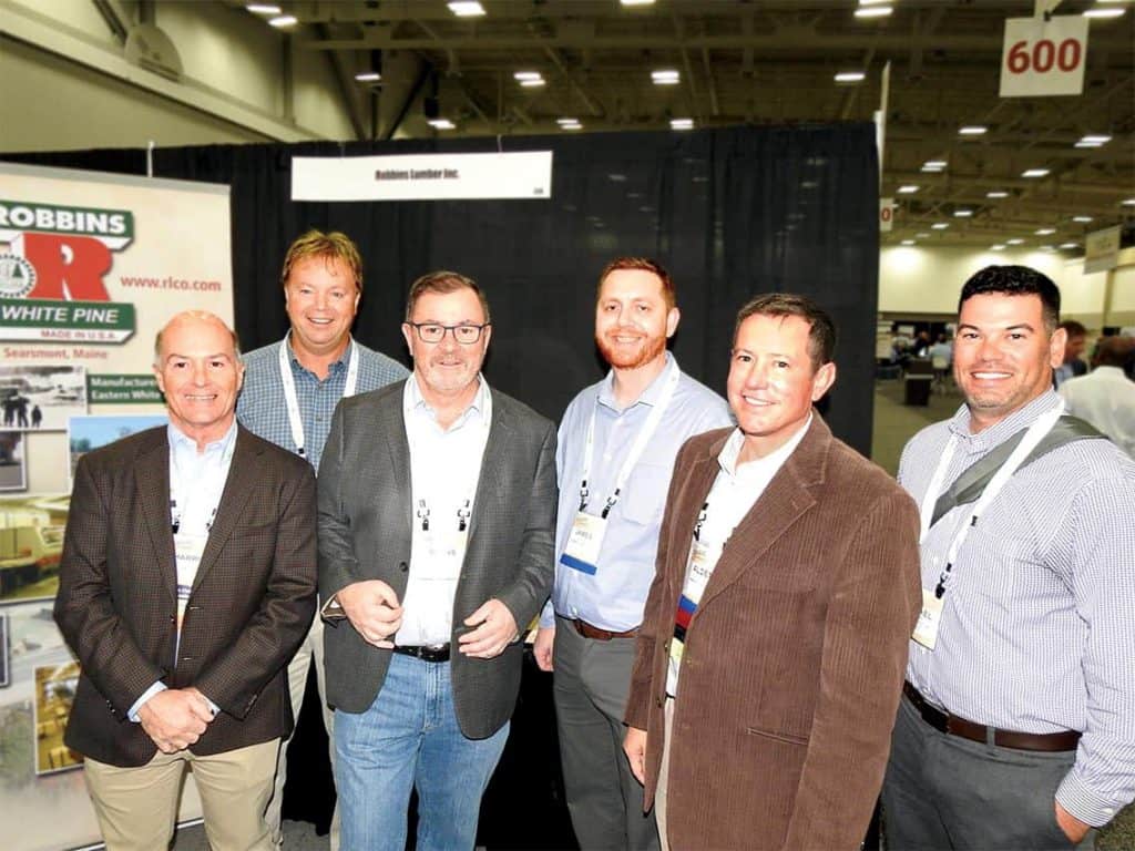 Harris Gant, ECMD Inc., North Wilkesboro, NC; Win Smith, Robbins Lumber Inc., East Baldwin, ME; Bernie Nugent, Warren Trask Co. Inc., Lakeville, MA; James Webb and Alden Robbins, Robbins Lumber Inc., Searsmont, ME; and Michael Miller, Warren Trask Co. Inc. 