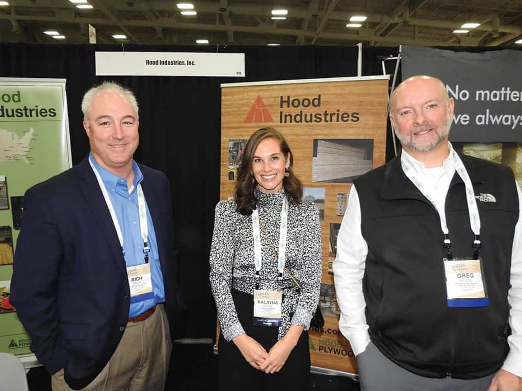 Rich Mills, Hood Industries Inc., Hattiesburg, MS; Kalayna Crook, Patrick Lumber Company, Portland, OR; and Greg Hodge, Hood Industries Inc. 