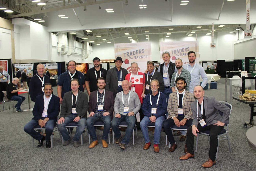 (Back row, from left) Dave Farley, BC Wood Specialties Group, Vancouver, BC; John Langstroth, San Group Inc., Langley, BC; Justin Storm, J.H. Huscroft Ltd., Creston, BC; Suki Sanghera, San Group Inc., Langley, BC; Dick Jones, The Teal-Jones Group, Surrey, BC; Tom Sundher, The Sundher Group, Surrey, BC; Paul Bouchard, BPWood Penticton, BC; Kiel Miller, The Teal-Jones Group, Surrey, BC; and Chris Bouchard, BPWood, Penticton, BC; (Front Row, from left) Rob Sundher, The Sundher Group, Surrey, BC; Addison Ross and Adam Hazelwood, San Group, Inc., Langley, BC; Chris Schofer, J.H. Huscroft Ltd., Creston, BC; Joe Bellknap, The Teal-Jones Group, Surrey, BC; Kevin Sundher, The Sundher Group, Surrey, BC; and Ryan Hagen, San Group Inc., Langley, BC