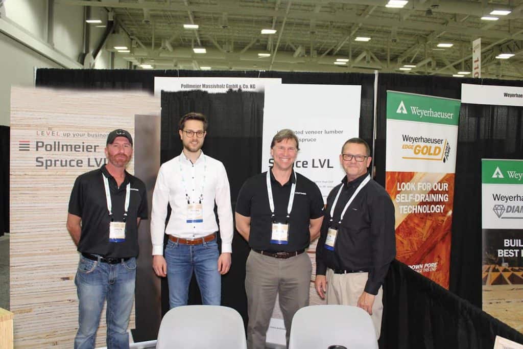 Jason Goodman, U-C Coatings LLC, Buffalo, NY; Tobias Hesse, Pollmeier Massivholz GmbH & Co. KG, Creuzburg, Germany; Chris Fehr, U-C Coatings LLC, Buffalo, NY; and Tim Wooley, Pollmeier Inc., Little Rock, AR