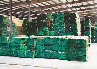 Grade lumber is stored in the distribution center.