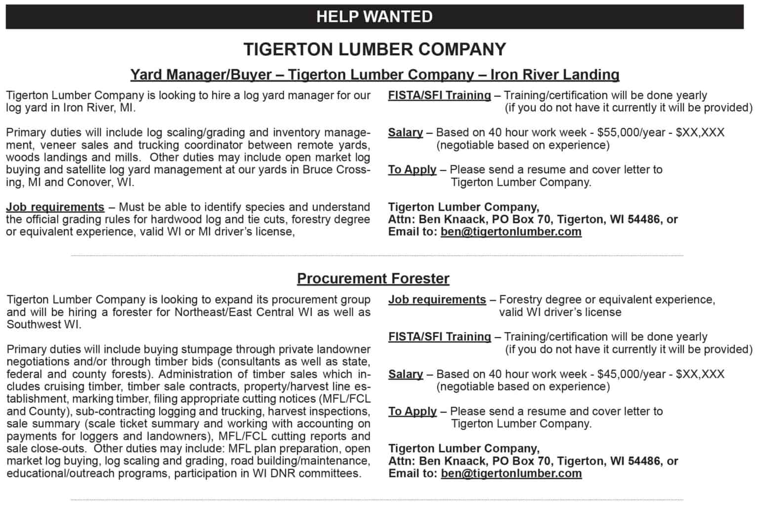 Classifieds Miller Wood Trade Publications