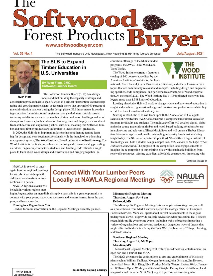 SFWD JULY AUGUST 2021 Page 1 cover of The Softwood Forest Products Buyer